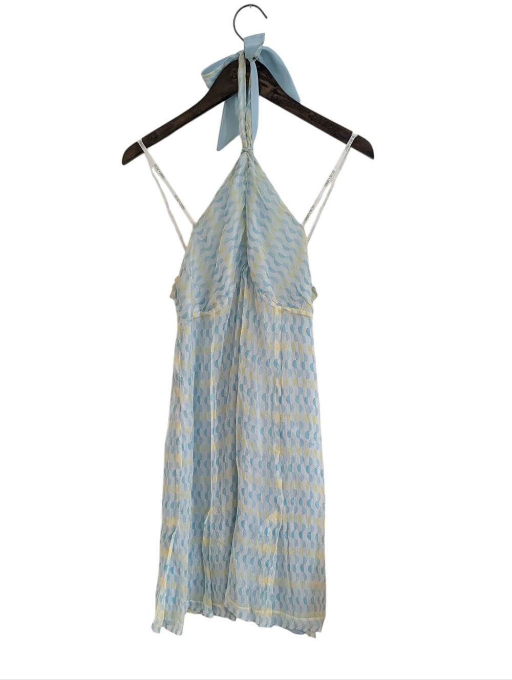 Vintage Laundry By Shelli Segal Silk Halter Dress Keyhole Sundress Blue Yellow 4